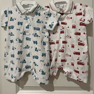 Kissy kissy baby shortie digger trucks and firefighter print